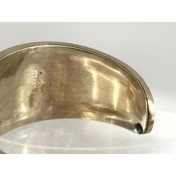 Abalone & Turquoise Hecho De Mexico Gold T Alpaca Silver Vintage Cuff Bracelet - Picture 7 of 16